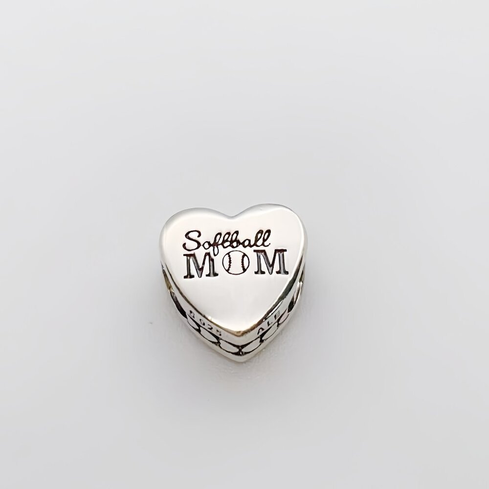Engravable Softball Mom Heart Charm